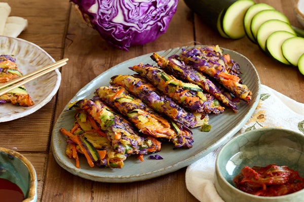A beautiful platter of rainbow jeon.